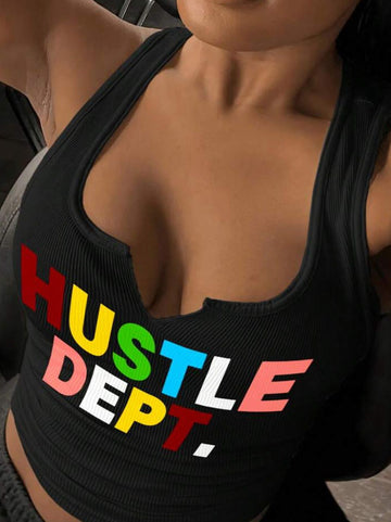 "Hustle Dept" Sleeveless Graphic Top