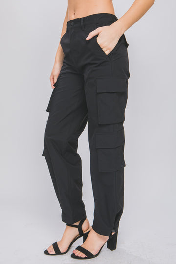 Multiple Pocket Snap Button Hem Casual Cargo Pants