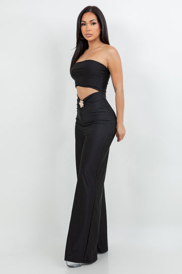 Ice Scuba Tube Jumpsuit With Metal Trim and Cut Out