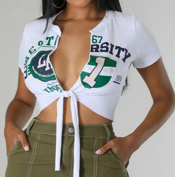 Tie Up Graphic Crop Top
