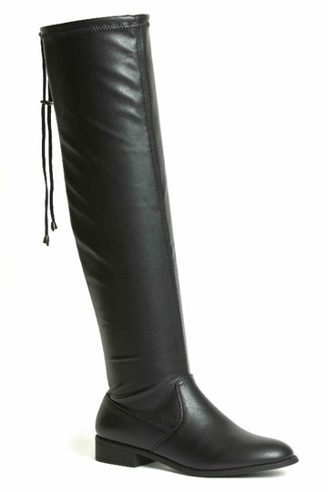 Womens Drawstring Flat Thigh High Boots