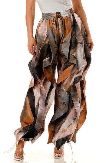Printed Wide Leg Dramatic Ruffle Jogger