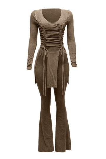 Mineral Washed Long Sleeve Bell Bottom Set - OLD K TOO