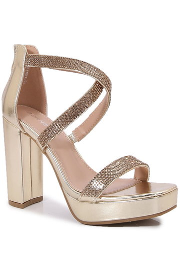 Platform Block Heel Strappy Rhinestone Sandals
