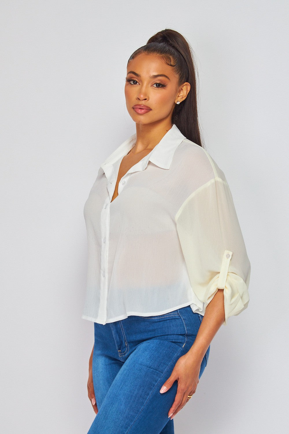 Color Block Button Down Top