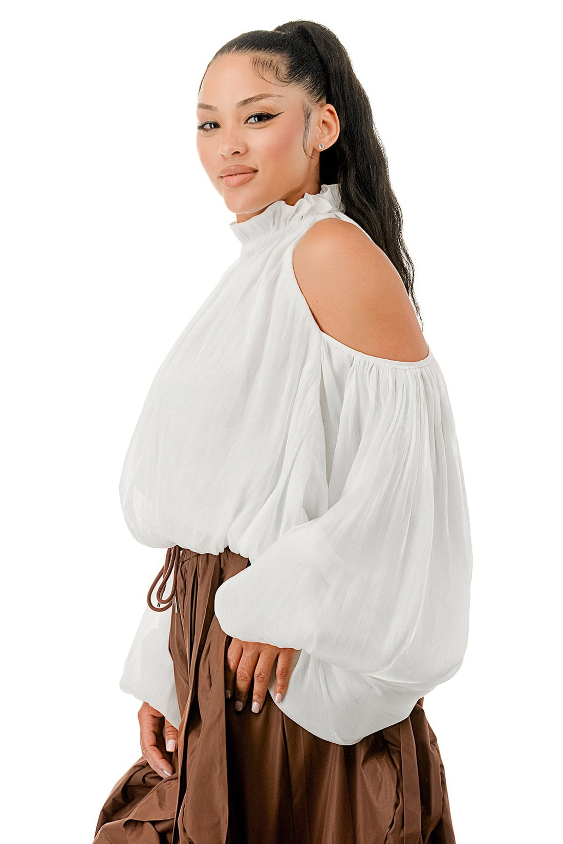 Off Shoulder Halter Draped Bubble Top