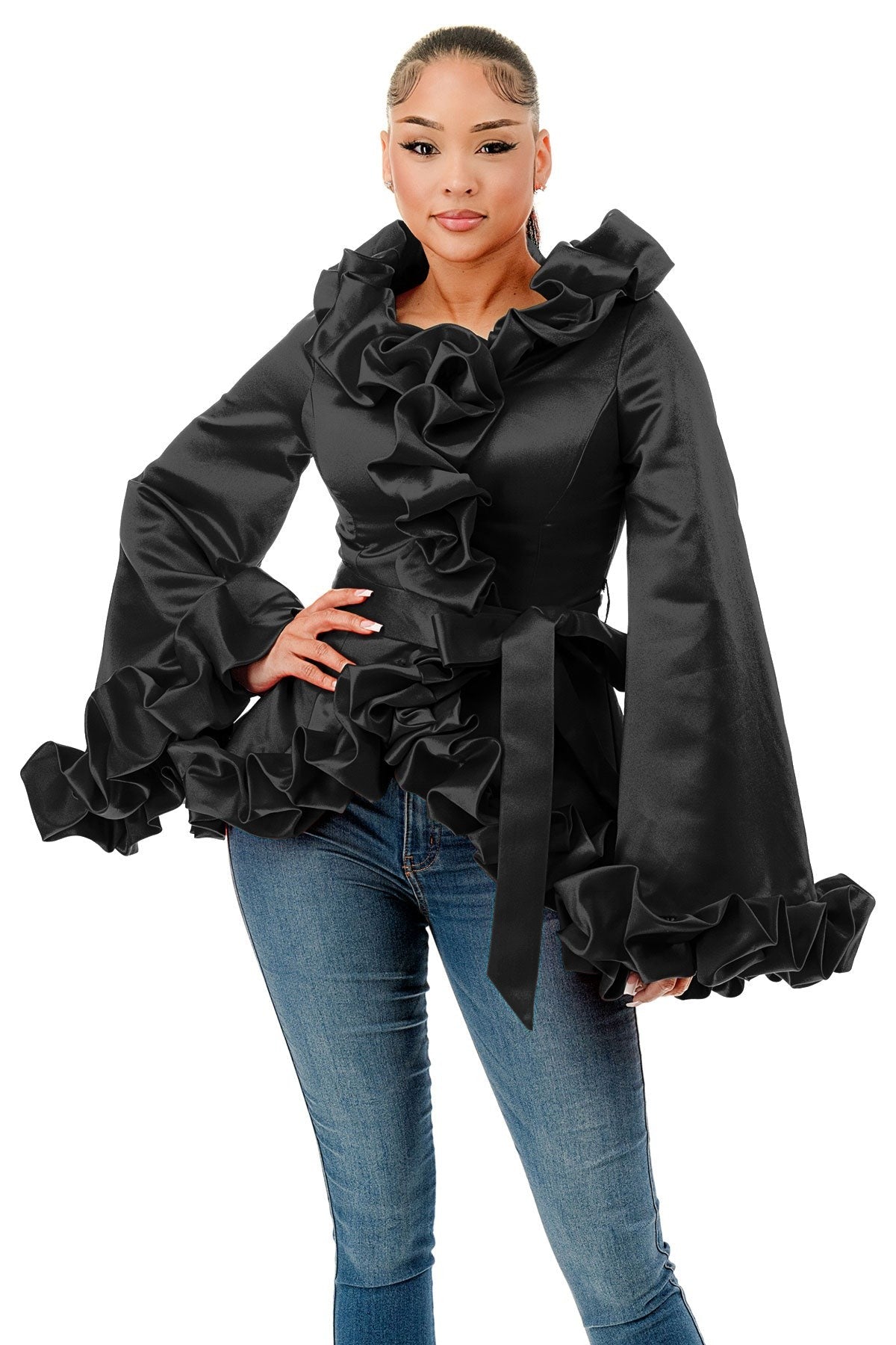 Satin Coat with Ruffle