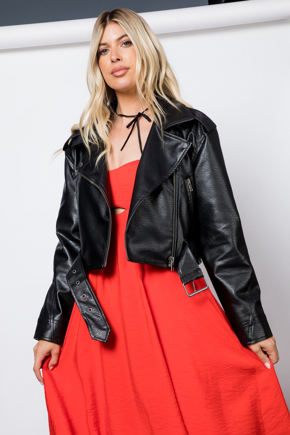 Textured Faux Leather Crop Moto Jacket 26 INTERNATIONAL