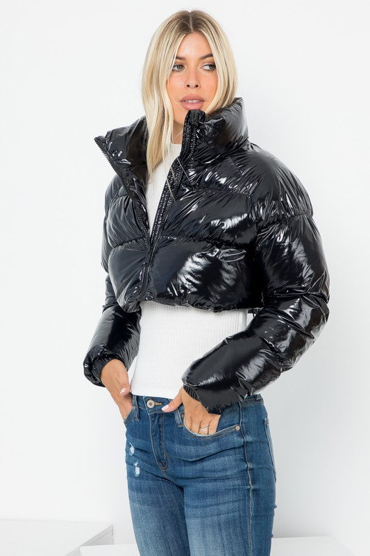 Shiny Nylon Quilted Crop Puffer 26 INTERNATIONAL