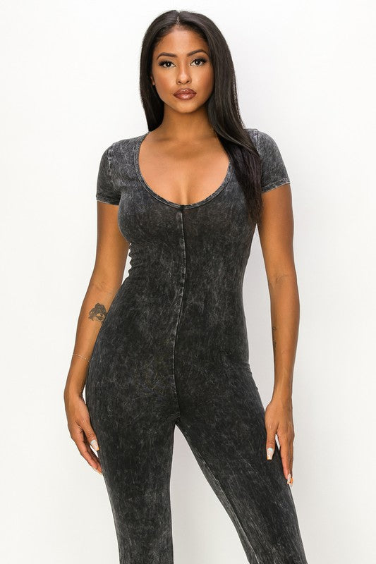 Mineral Wash Bell Bottom Jumpsuit