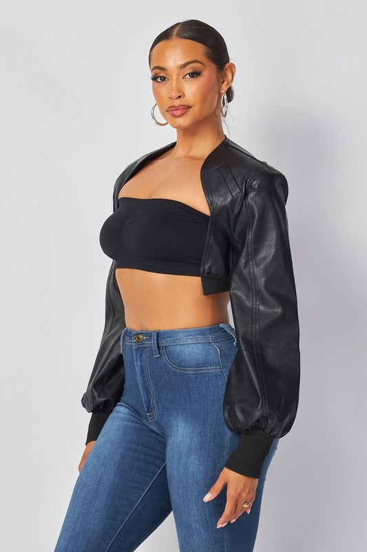 Tara Faux Leather Cropped Bolero Jacket