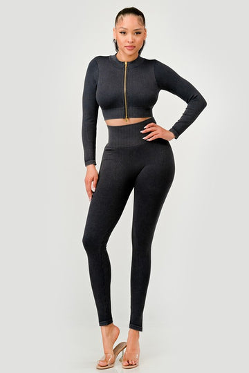 Long Sleeve Ribbed Pants Set