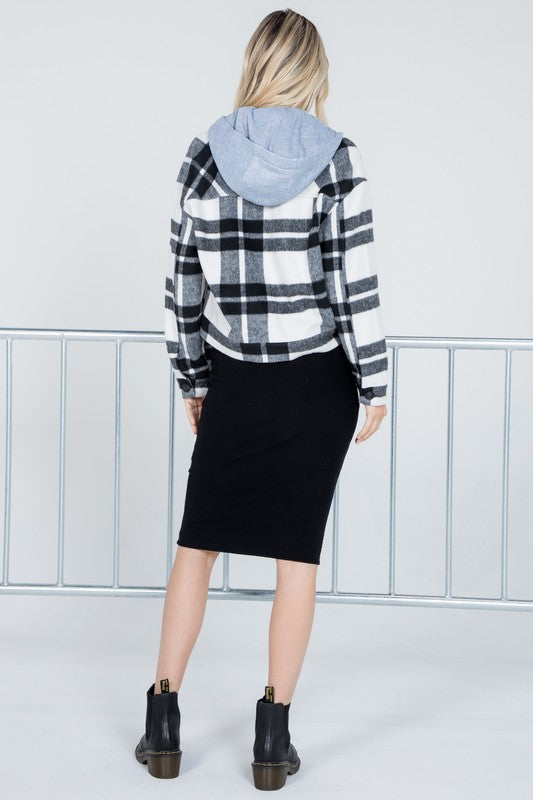 Versatile Plaid Cropped Shacket With Hood 26 INTERNATIONAL