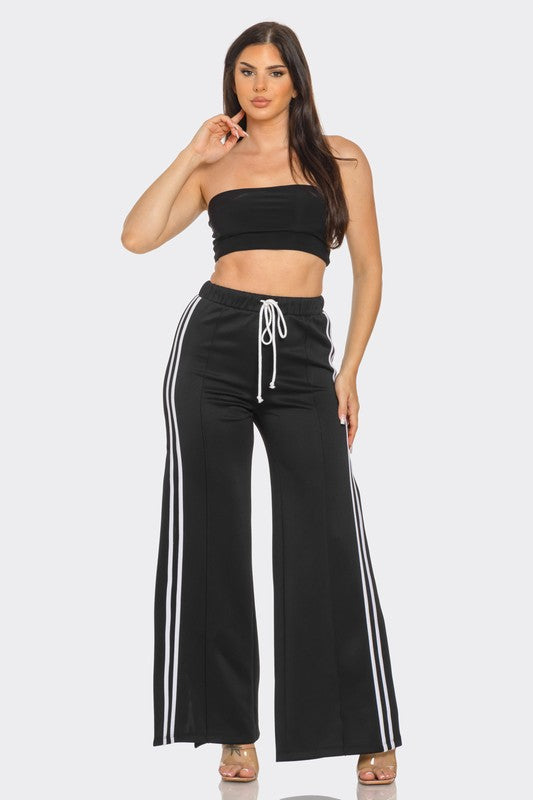 Side Slit Two Stripes Flare Pants