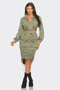 So Bomb Drawstring Cargo Pocket Skirt Set - Olive CAPSULLE