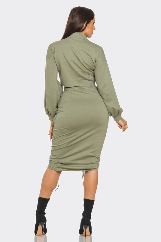 So Bomb Drawstring Cargo Pocket Skirt Set - Olive CAPSULLE