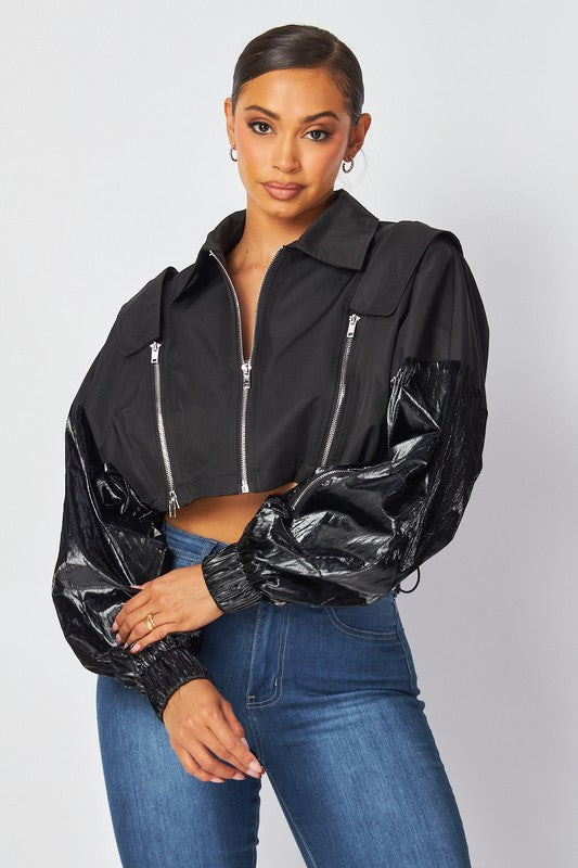 Linda Drop Shoulder Zip Detail Crop Jacket