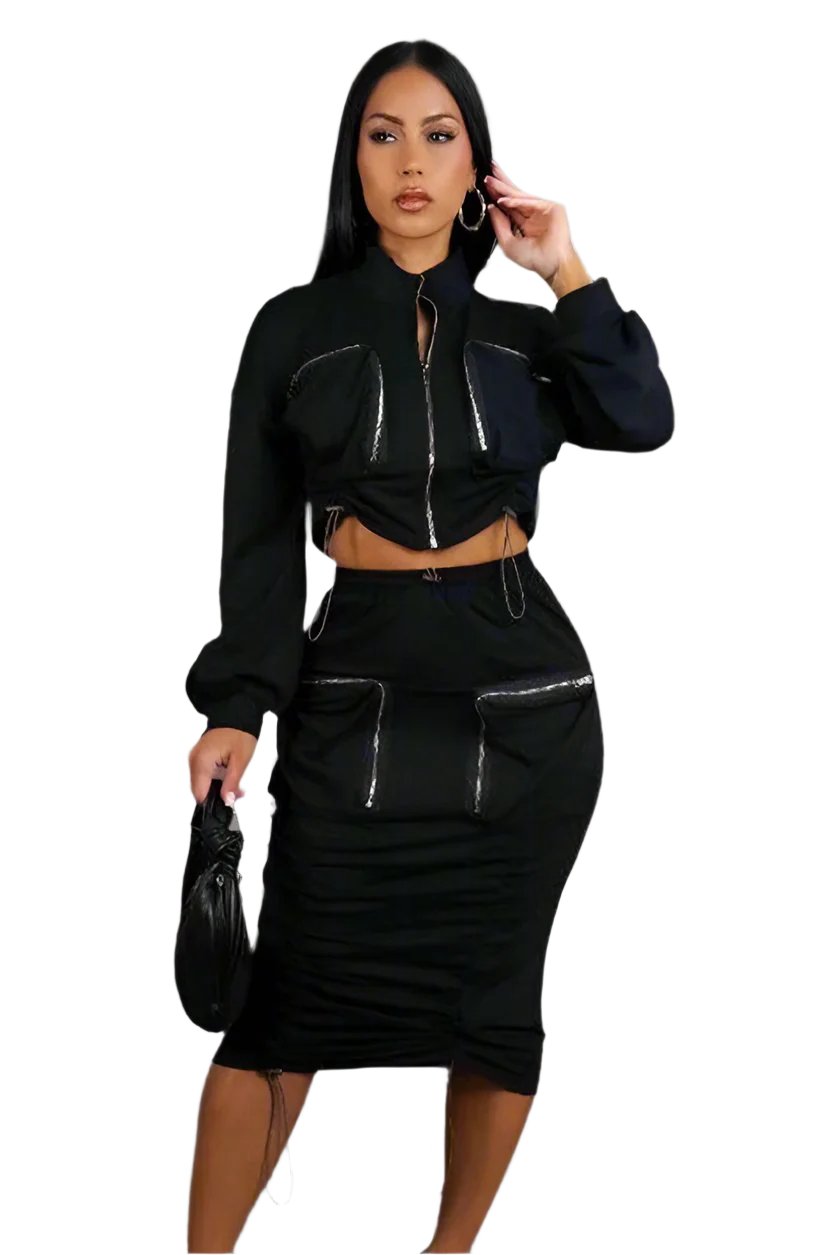 So Bomb Drawstring Cargo Pocket Skirt Set