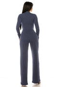 Ribbed Bodysuit and Jogger Set - Navy FASHION LOVE