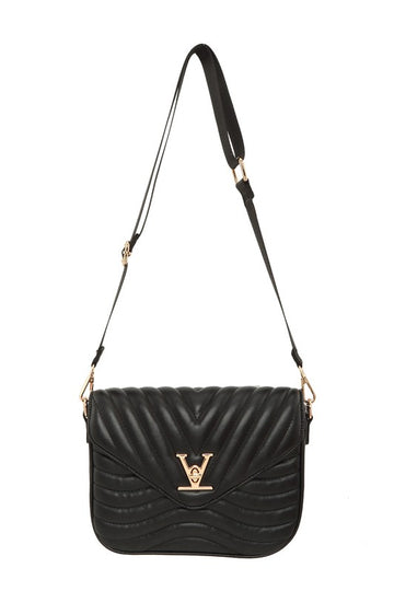 Chevron Quilted Crossbody Bag with V Accent