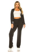 Ribbed Wide Leg Pant and Zip Up FASHION LOVE