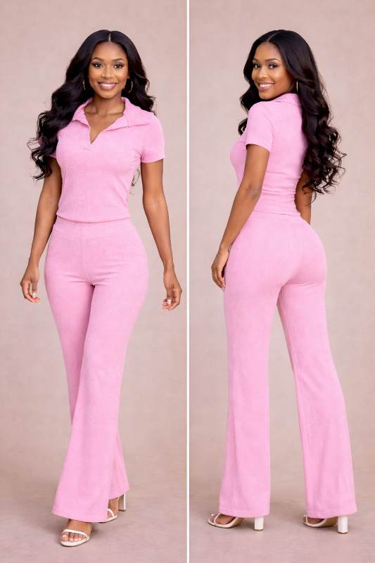Ribbed Collar Pants Set