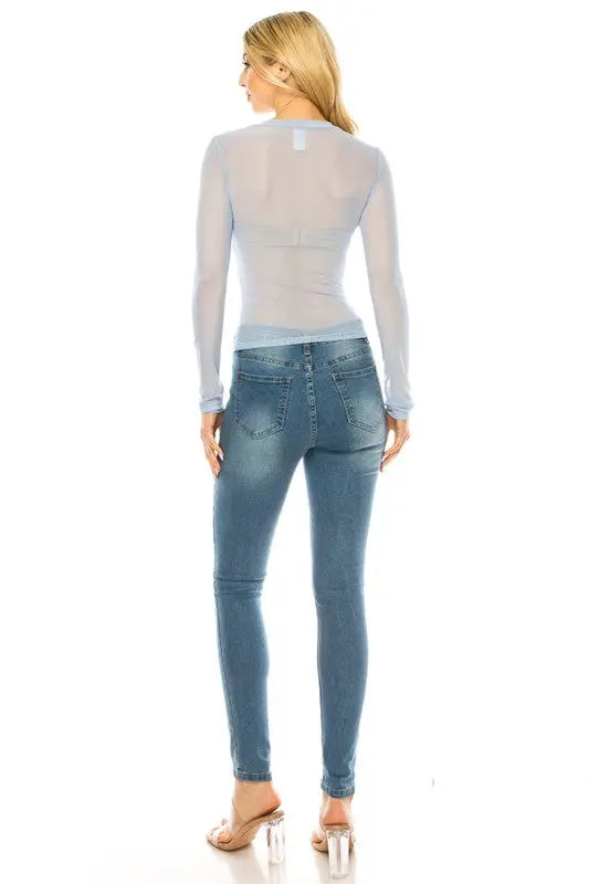 Mesh Long Sleeve Top FASHION LOVE