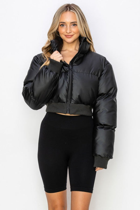Cropped Zipper Front Puffer Jacket 