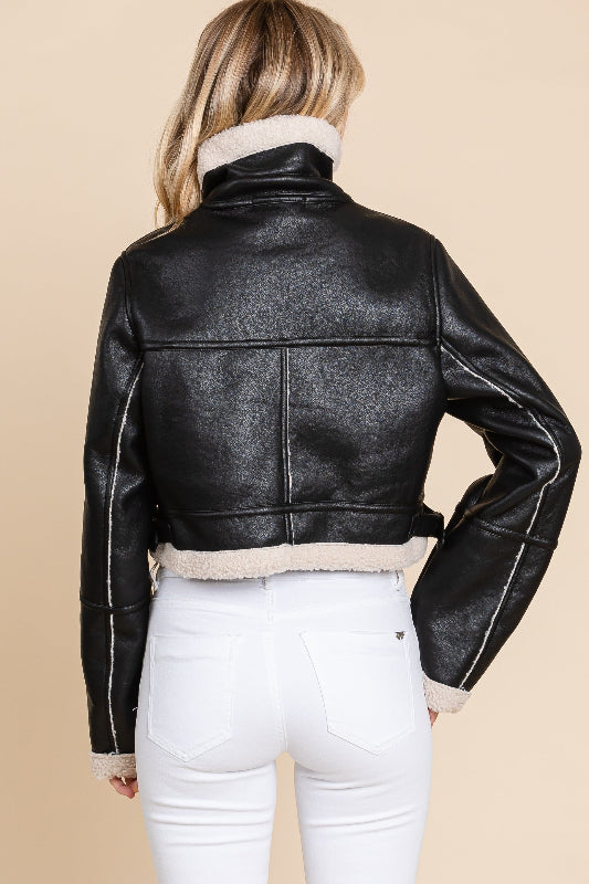 Faux Leather Sherpa Lining Jacket