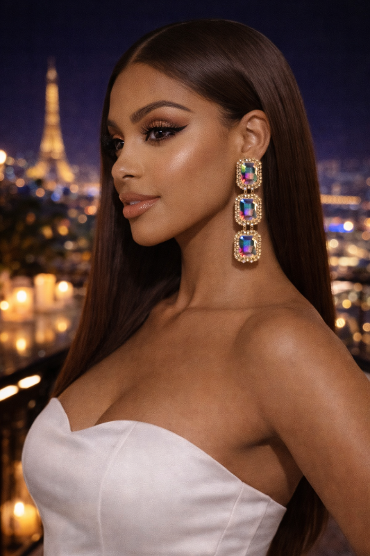 Rhinestone and Three Diamond Dangle Earring