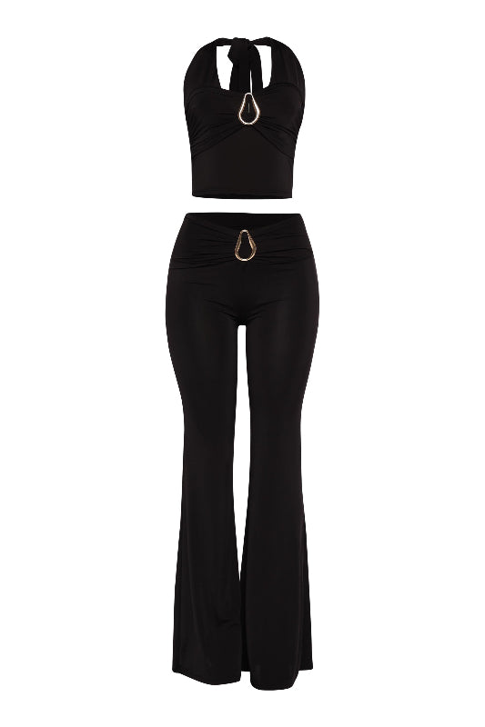 Gold Trimmed Haltered Top and Pant Set
