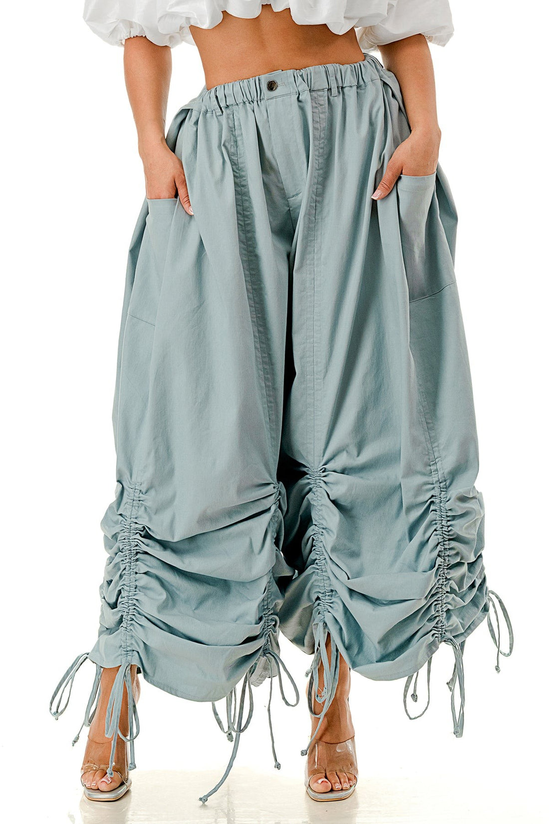 Denim High Waist Baggy Ruched Pants