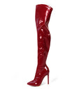 - Faux Patent- Over the Knee Thigh High Boots- Pointy Toe- Sock-Like Fit- 
