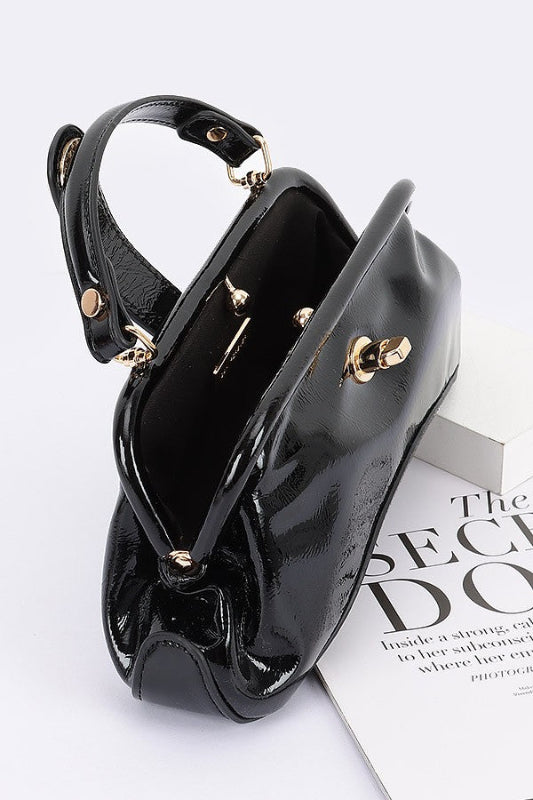 Enamel Faux Leather Top Handle Party Clutch