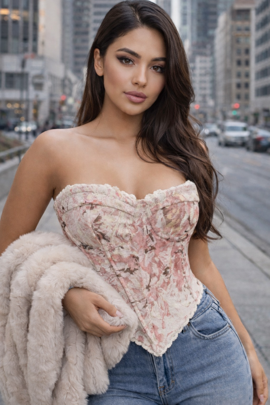 Unleash your inner confidence with this striking floral bustier corset. 