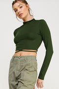 Long Sleeve Self Tie Crop Top AMBIANCE APPAREL