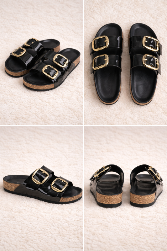 Golden Buckle Slide Sandals