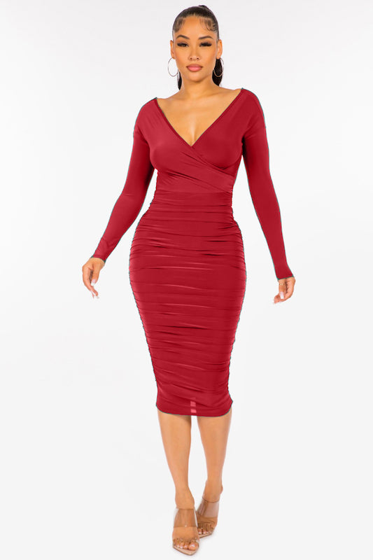 Wrapped Dress with Shirred Bottom LETS GO APPAREL