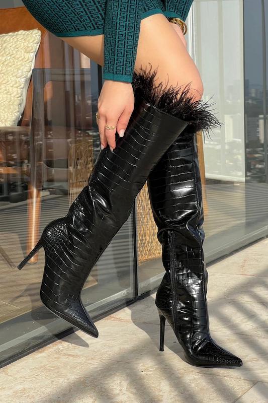 Embossed Croc Feather Tall Boot BERNESS