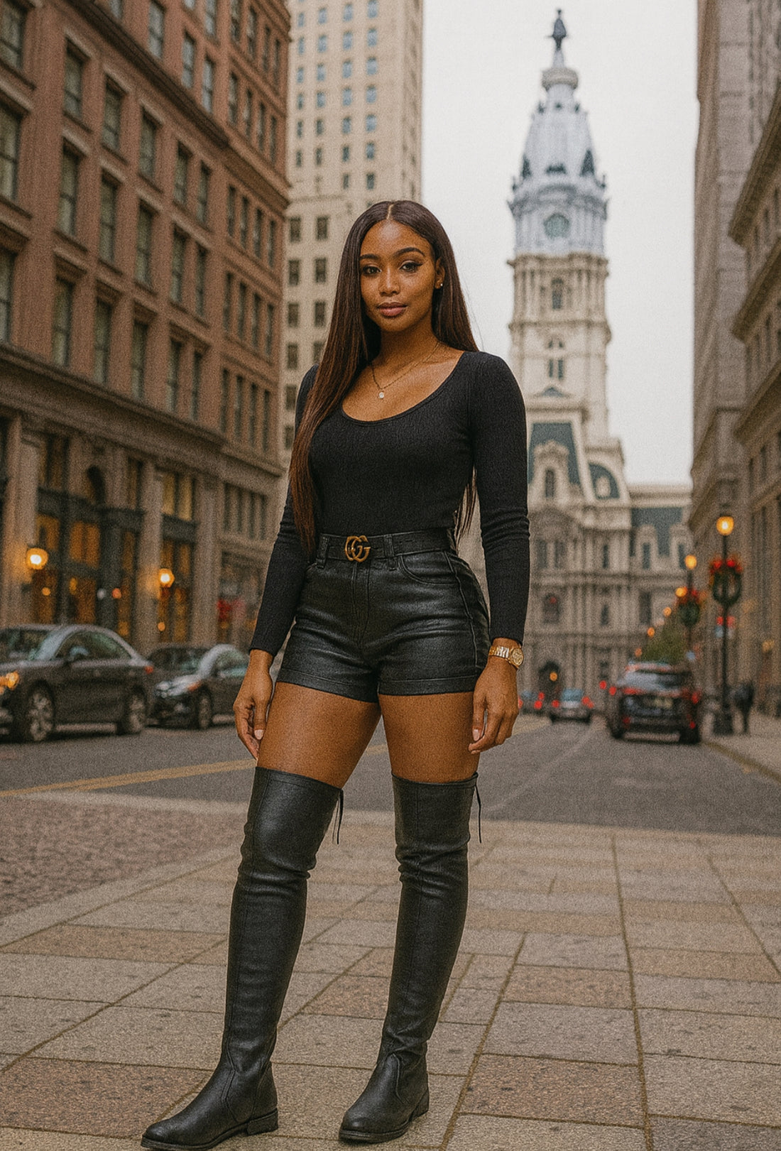 Womens Drawstring Flat Thigh High Boots