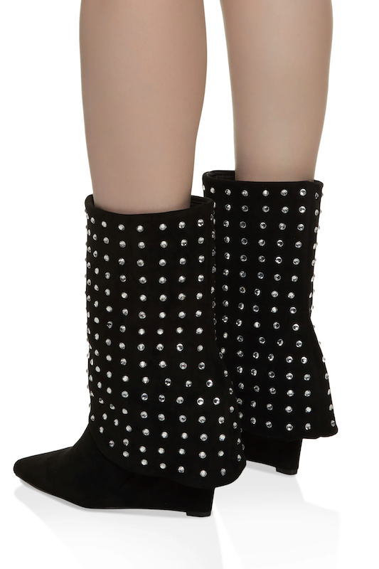 Fold Over Rhinestone Boot YOKI SHOES