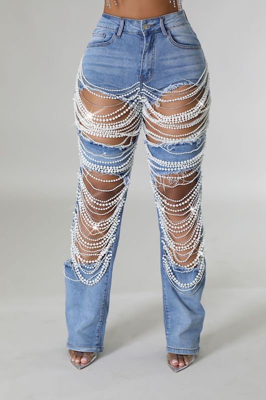 Pearl Detailed Denim Jeans