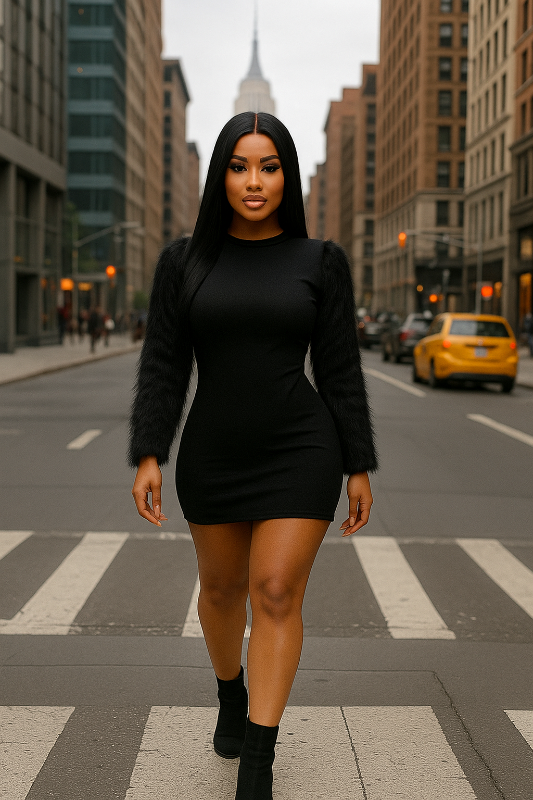 Embrace your boldest self in this statement-making faux fur short dress.