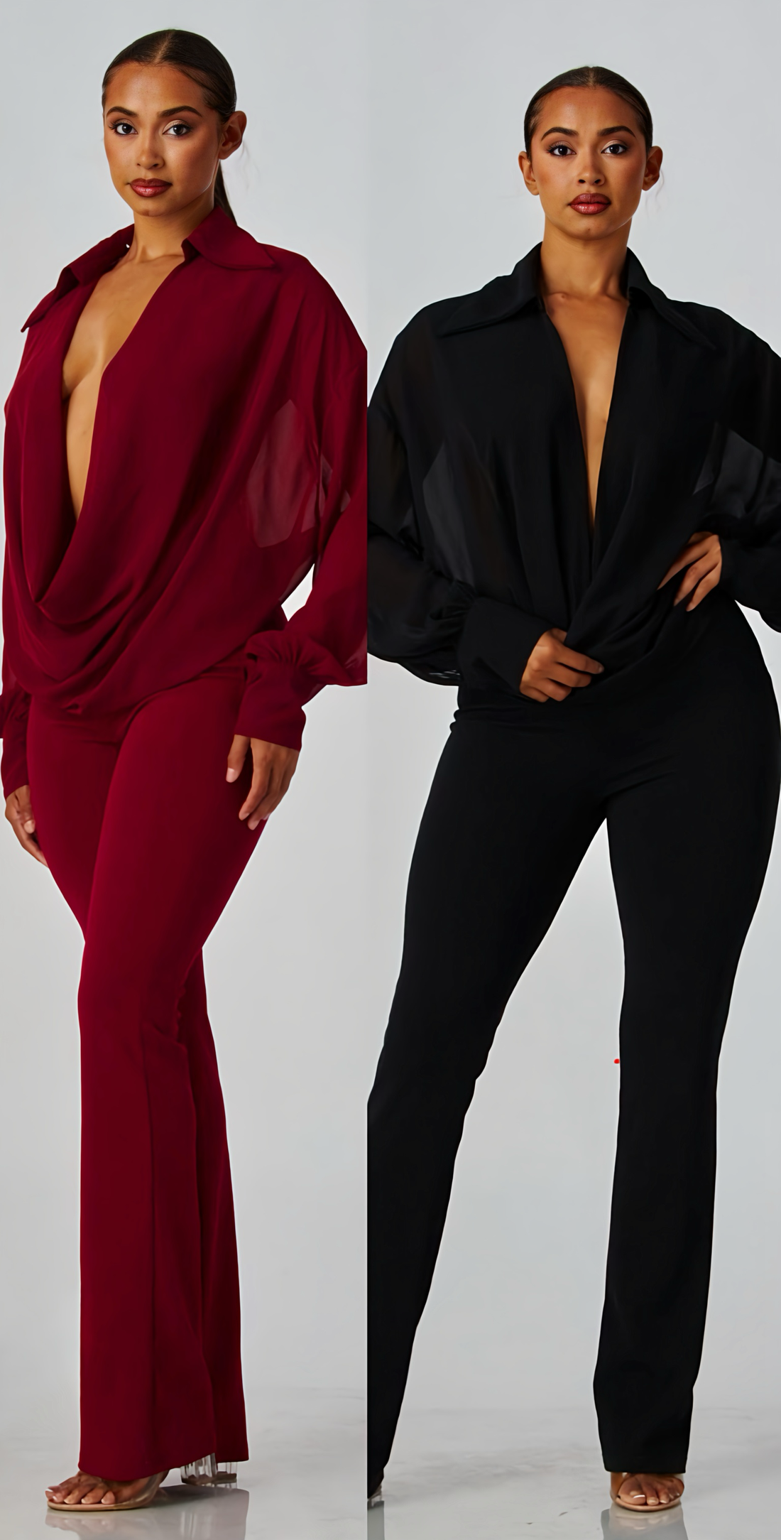 L/S Wide Leg Jumper With Draped Neckline