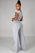 Short Sleeve Crop Top and Wide Leg Pant Set DAISY