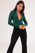 Deep V-Neck Long Sleeve Bodysuit LETS GO APPAREL