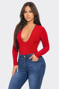 Deep V-Neck Long Sleeve Bodysuit LETS GO APPAREL