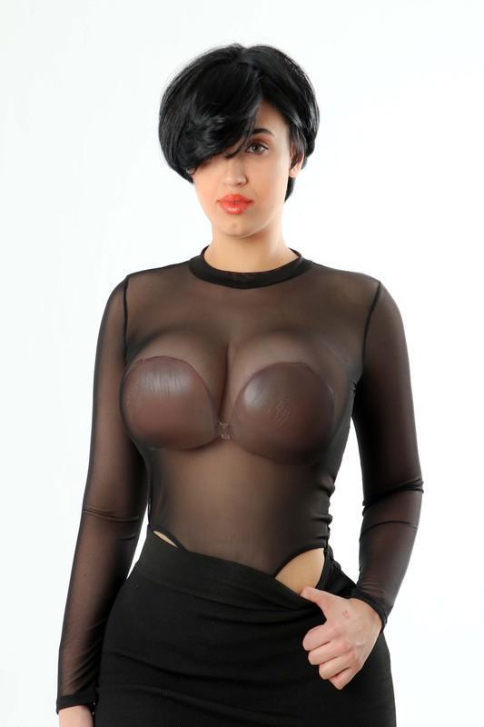 Mock Neck Mesh Long Sleeve Bodysuit LETS GO APPAREL