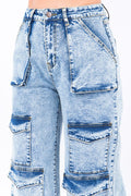 Acid Wash Pocket Trim Denim Pants AMERICAN BAZI