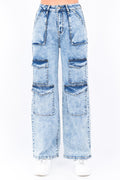 Acid Wash Pocket Trim Denim Pants AMERICAN BAZI